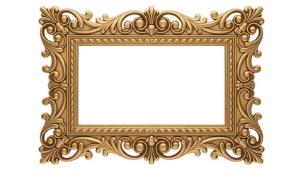 Golden baroque ornamental frame. Antique gold frame isolated on white background