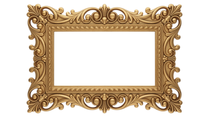 Golden baroque ornamental frame. Antique gold frame isolated on white background