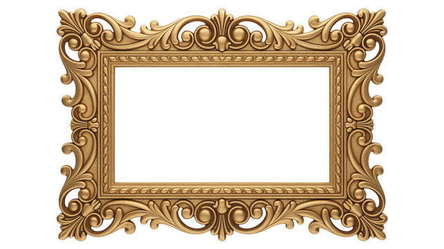 Golden baroque ornamental frame. Antique gold frame isolated on white background