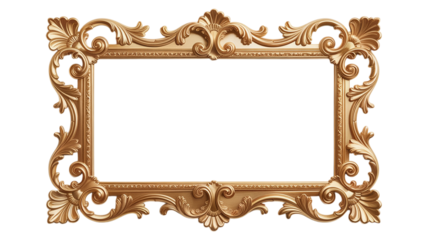 Golden baroque ornamental frame. Antique gold frame isolated on white background