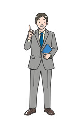 Obraz premium Japanese Businessperson in Suit – Advising Pose with Pointing Finger, Full Body