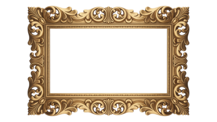 Golden baroque ornamental frame. Antique gold frame isolated on white background