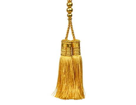 Classic Gold Tassel Fringe with Ornate Detailing, Front View, Transparent PNG