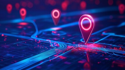 Gps tracking map. Track navigation pins on street maps, navigate mapping technology and locate position pin