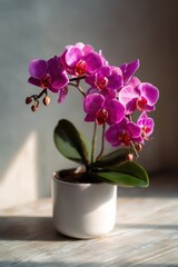 Pink Orchid in White Pot, Close Up, Beautiful Flowers.