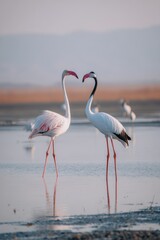 Flamingos facing each other