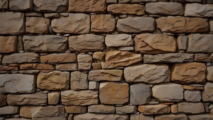 Fototapeta premium Stone wall texture background with brown and beige blocks