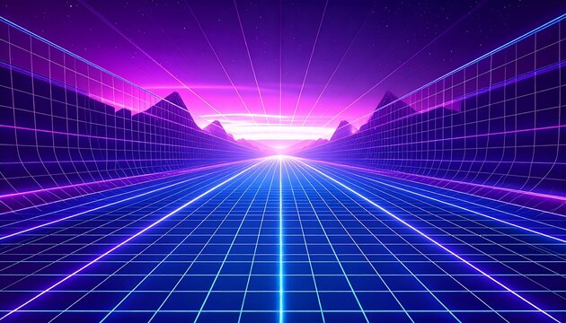 Retrofuturistic road through mountains