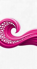 A swirling, vibrant pink wave design, adorned with numerous white hearts, creates a romantic and elegant visual.