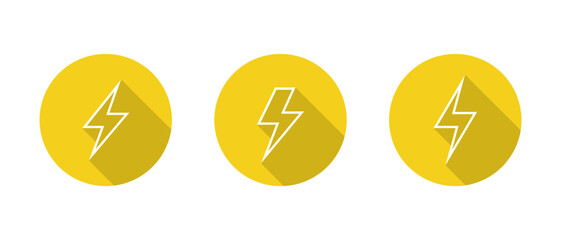 Lightning bolt outline icon with long shadow. Electric power and energy symbol for electricity, voltage, and charging