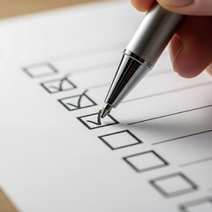 Close-up of a hand marking a check box on a list of tasks, highlighting the focus on productivity and organization.
