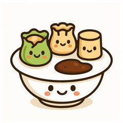 Kawaii Dim Sum in Bowl with Sauce