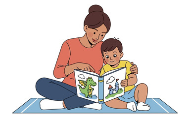 Mother and Son Enjoying a Storybook Reading Session.