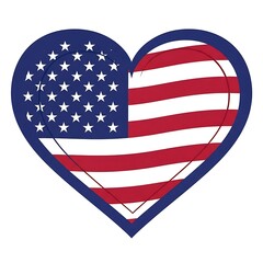 A heart-shaped design displaying the colors and stars of the American flag.