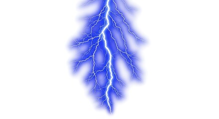 Vivid, vibrant blue lightning bolt pattern against a pristine white background, creating a dynamic and powerful visual effect.