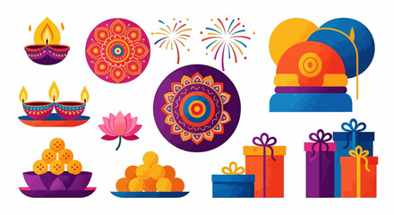 Vibrant Collection of Diwali Festival Elements Lamps, Sweets, and Festive Decorations for a Joyful Celebration of the Festival of Lights
