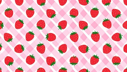 Cute strawberry pattern on pink gingham