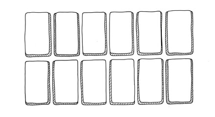 Hand-drawn design featuring a grid of rectangular shapes with outlined borders.