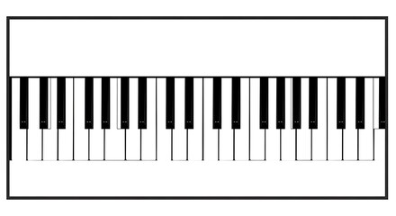 Simple piano keyboard keys in black and white display a musical instrument's layout.