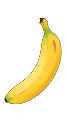 A single, ripe banana is depicted against a plain white background, showcasing its yellow skin with subtle brown spots and a green stem.