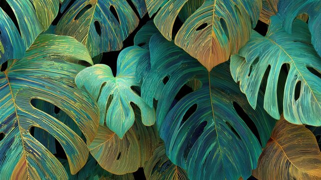 Fototapeta Tropical Monstera Leaves - A Vibrant and Lush Botanical Illustration.