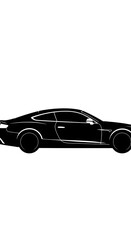 A sleek, modern sports car silhouette, presented in bold black lines against a pure white background.