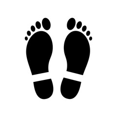 Two symmetrical black footprint silhouettes against a plain white background, displaying detailed impressions of the sole and toes.