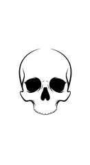 A bold, black outline of a stylized skull graphic against a pure white background.