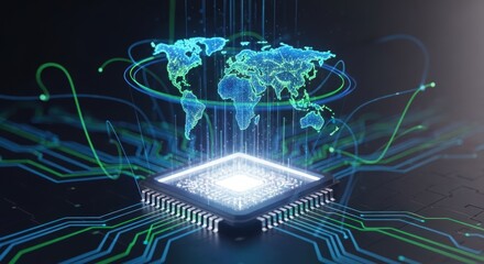 Global digital network connecting the world through advanced technology and data processing