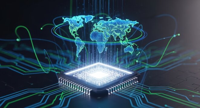 Global digital network connecting the world through advanced technology and data processing