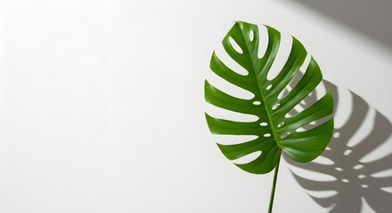 Monstera leaf with shadow on white background