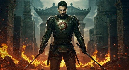 Fototapeta premium Medieval warrior stands guard