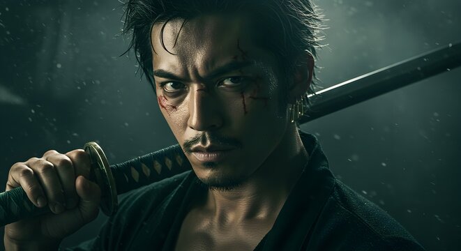 Fototapeta Man with sword portrait