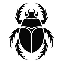 Stylized black scarab beetle silhouette with intricate legs and antennae