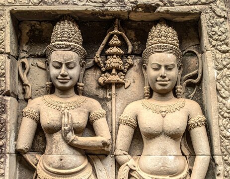 Carved stone figures, ancient temple