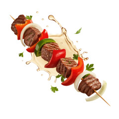 Grilled Meat Skewer with splash Isolated on Transparent Background
