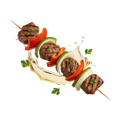 Grilled Meat Skewer with splash Isolated on Transparent Background
