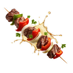 Grilled Meat Skewer with splash Isolated on Transparent Background
