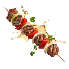 Grilled Meat Skewer with splash Isolated on Transparent Background
