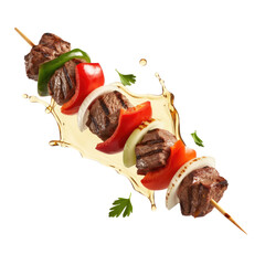 Grilled Meat Skewer with splash Isolated on Transparent Background
