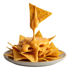 Nachos Chips with Melted Cheese Drizzle Isolated on Transparent Background