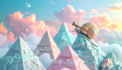 Obraz premium A clay animation-style explorer snail with a telescope and bendable limbs