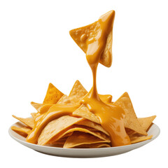 Nachos Chips with Melted Cheese Drizzle Isolated on Transparent Background