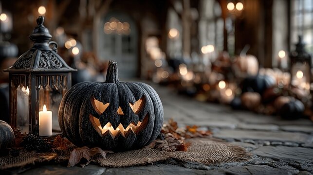 V Halloween holiday concept with jack o lantern