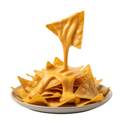 Nachos Chips with Melted Cheese Drizzle Isolated on Transparent Background