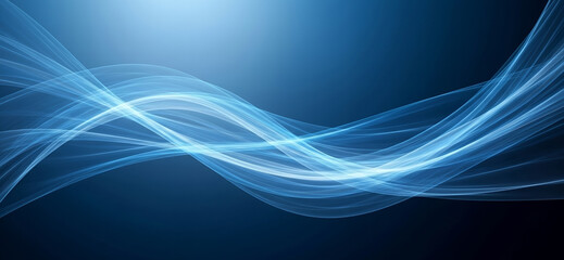 Abstract blue background with flowing light lines creating a wave-like pattern, glowing with luminous futuristic energy and smooth digital motion.