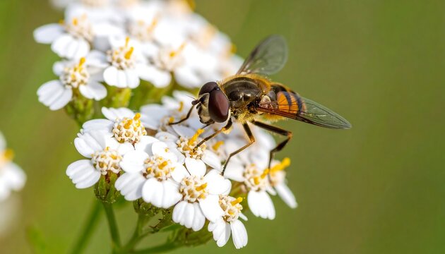 Close-up of hoverfly on white flowers