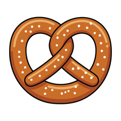 A cartoon illustration of a classic pretzel with a golden-brown crust and sprinkled with salt.
