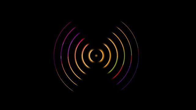 Colorful radio waves animation on black background. Network produced concept animation. Abstract radar wavy background.