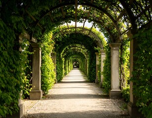 Fototapeta premium Green arched walkway in sunlight